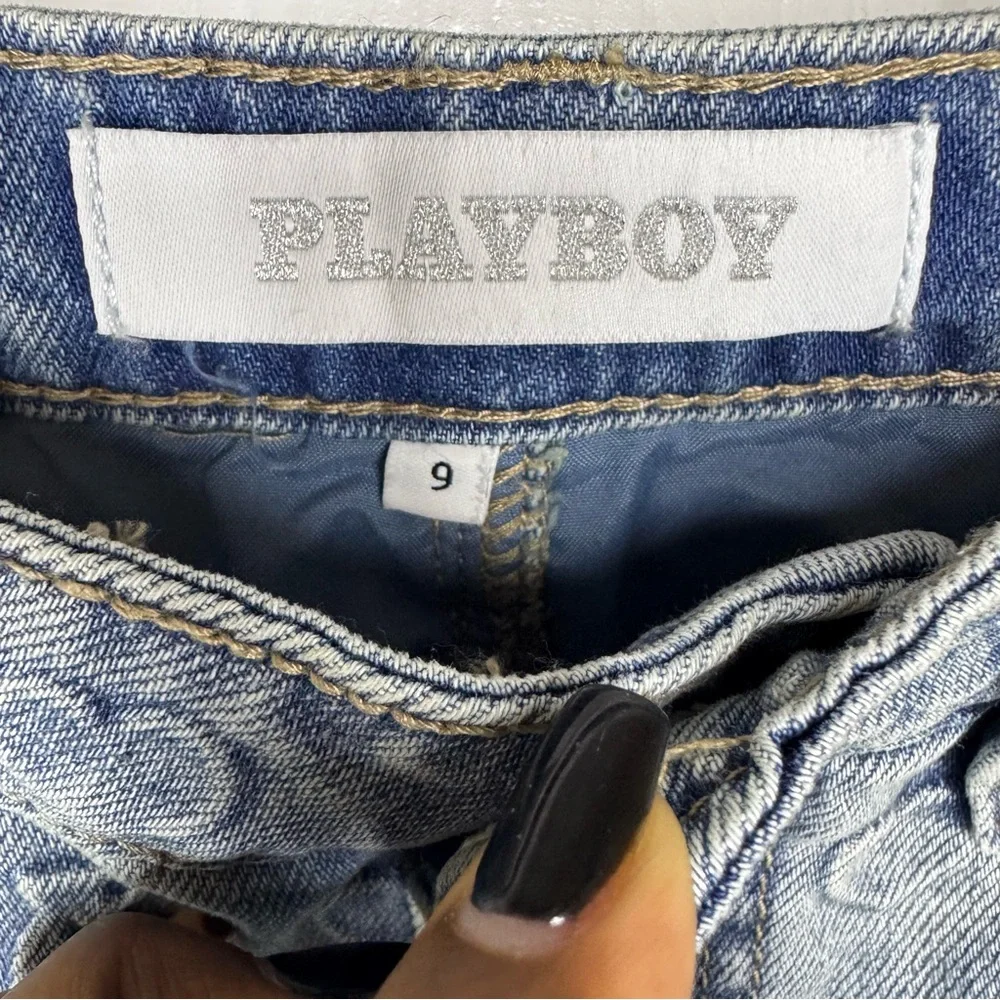PLAYBOY Bunny Embossed Denim Mini Skirt